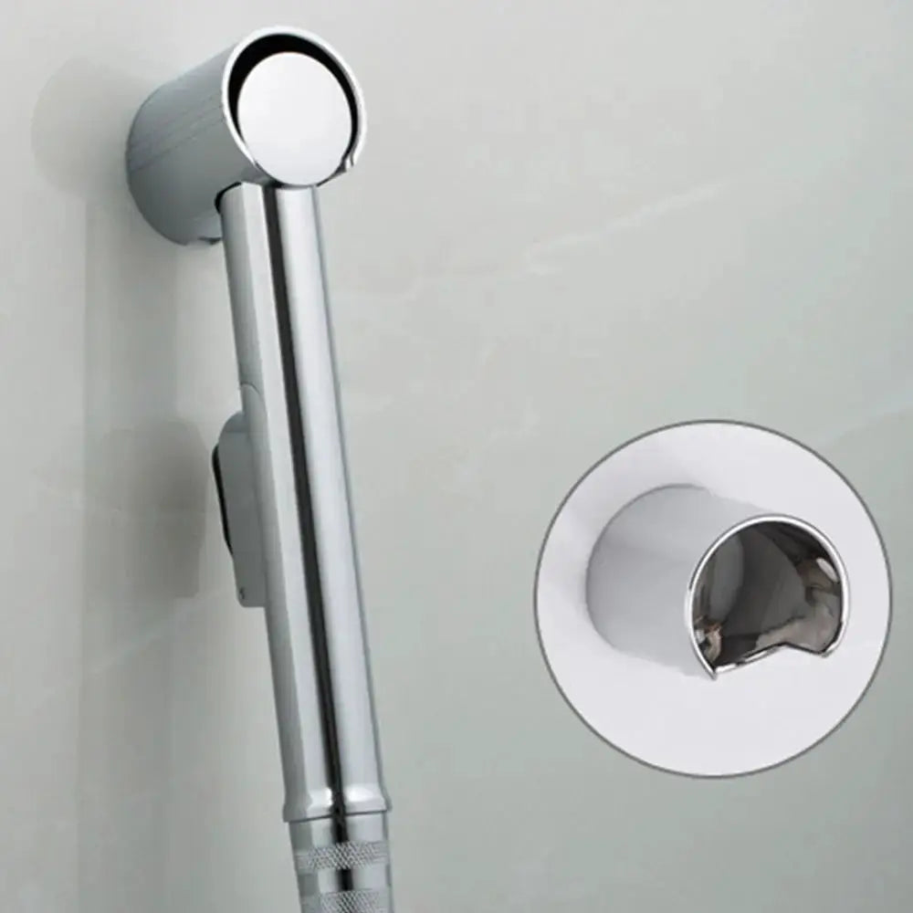 Handheld chrome shower spray head with wall-mount holder