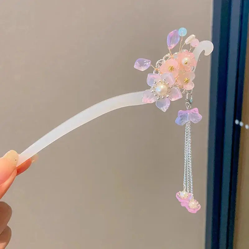 Elegant Chinese Style Romantic Enameled Flower Tassel Hair Clip Alloy Jewelry Hairpin For Women Fashion Accessory