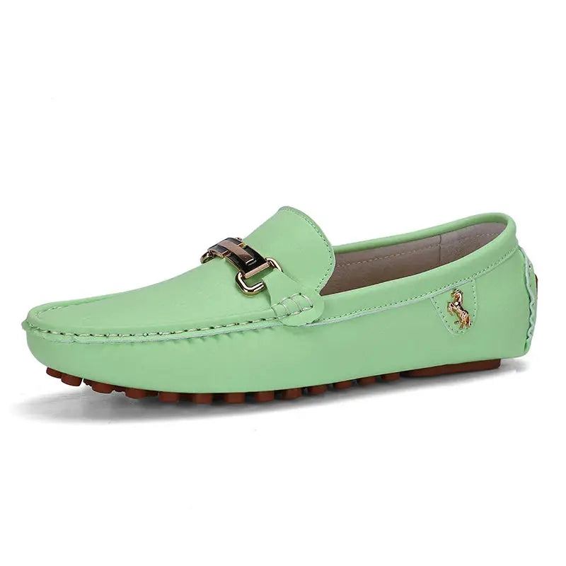 YRZL men's handmade PU leather loafer mint green driving moccasin with metal bit
