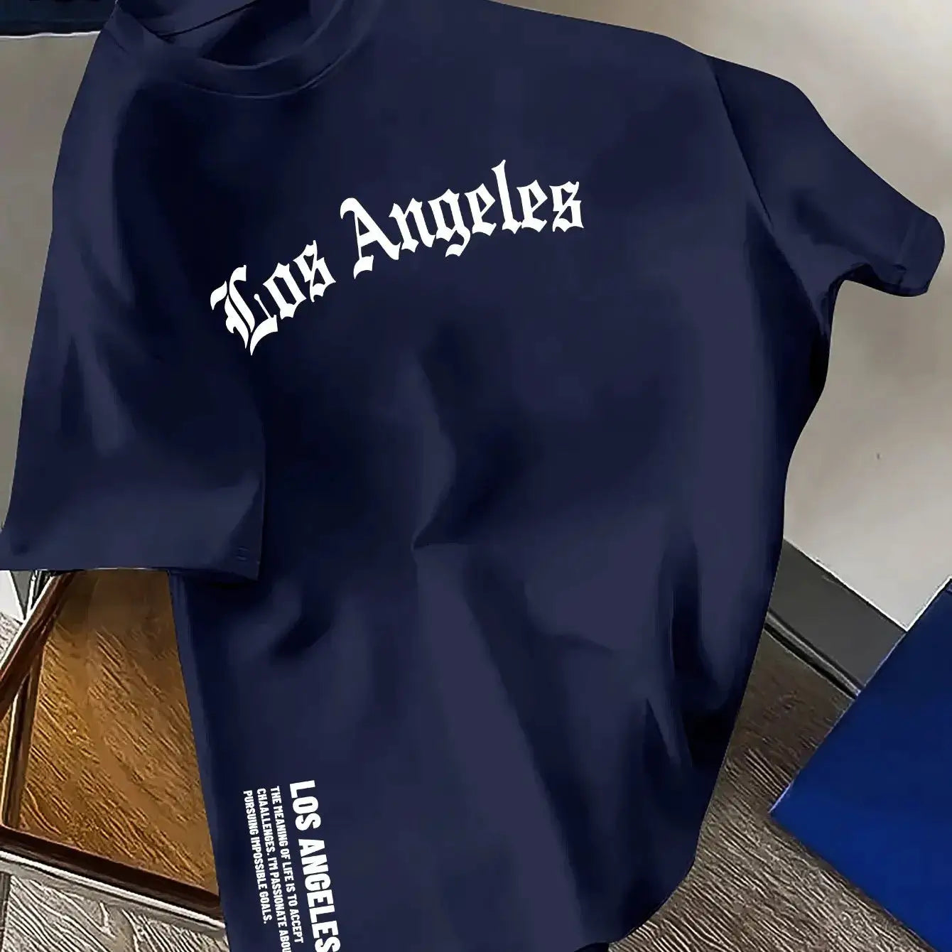 Men's Summer One Hundred Percent Cotton Los Angeles Letter Print Loose Fit Short Sleeve Round Neck T Shirt