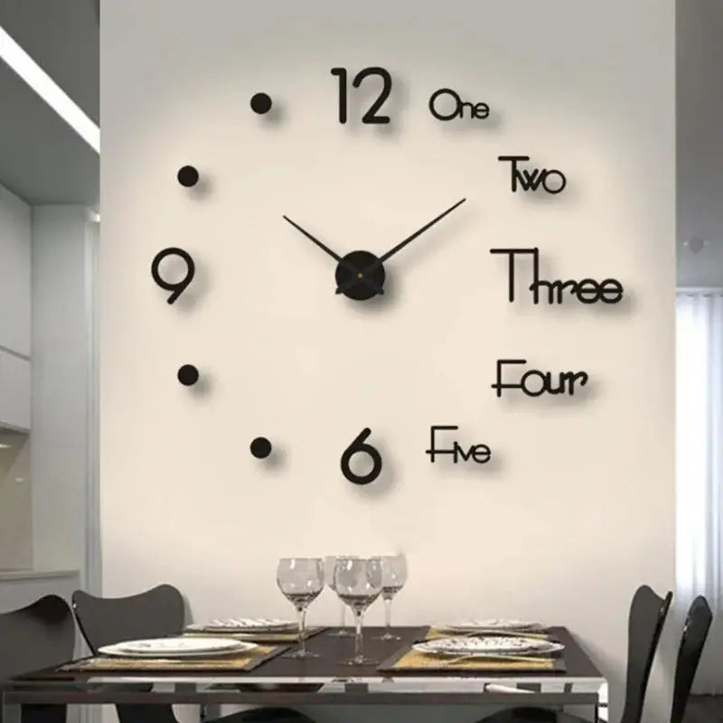 Wall clock by Simples Market, large 3D black acrylic digits on white wall, modern quartz design
