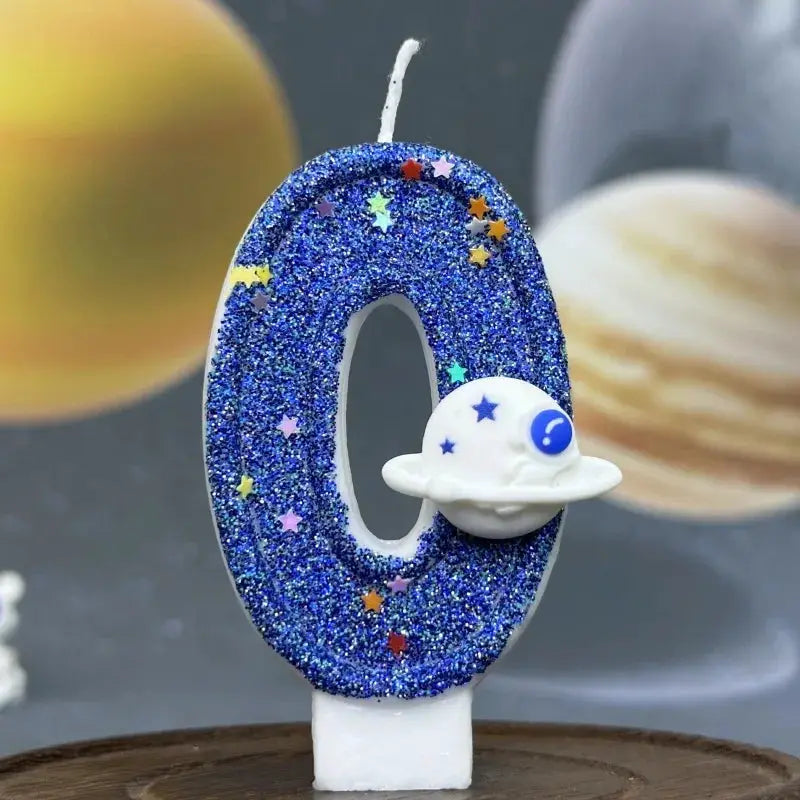 Planet Themed Spaceship Digital Candle 0 To 9 Dark Blue Birthday Cake Decoration For Outer Space Party