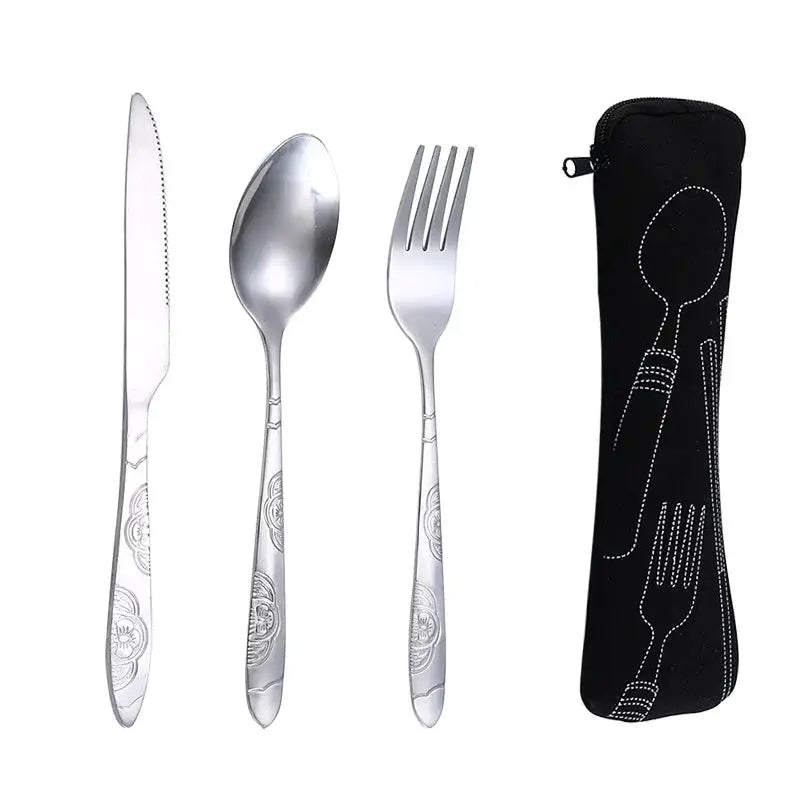 Picnic Set Tableware Washable With Zipper Travel Cutlery Kit Case Portable Pouch Stainless Steel Utensils For Dinner