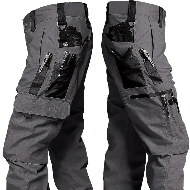 Simples Market New Tactical Work Pants for men, gray waterproof cargo trousers with multiple pockets