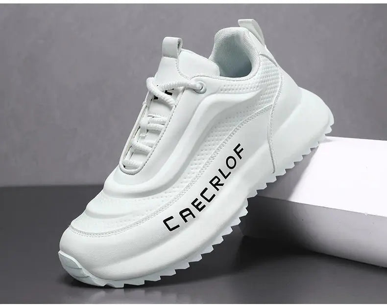 Men's white non-slip lightweight running shoe by CAERLOF; casual sneaker