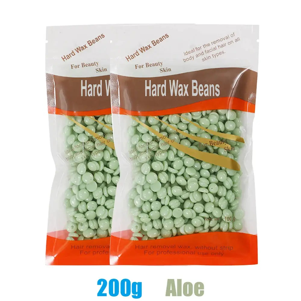 Two bags of pale green hard wax beans for beauty skin, aloe scent, 200g