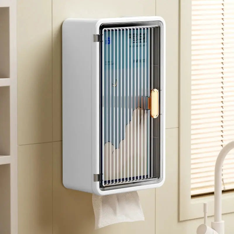Simples Market white wall-mounted waterproof tissue box and toiletries storage rack with gold handle