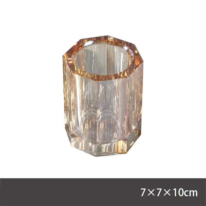 Crystal glass toothbrush holder for bathroom, clear faceted design, 7x7x10 cm