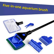 EW Five In One Fish Tank Glass Cleaning Brush Algae Scraper Long Handle Aquarium Tool