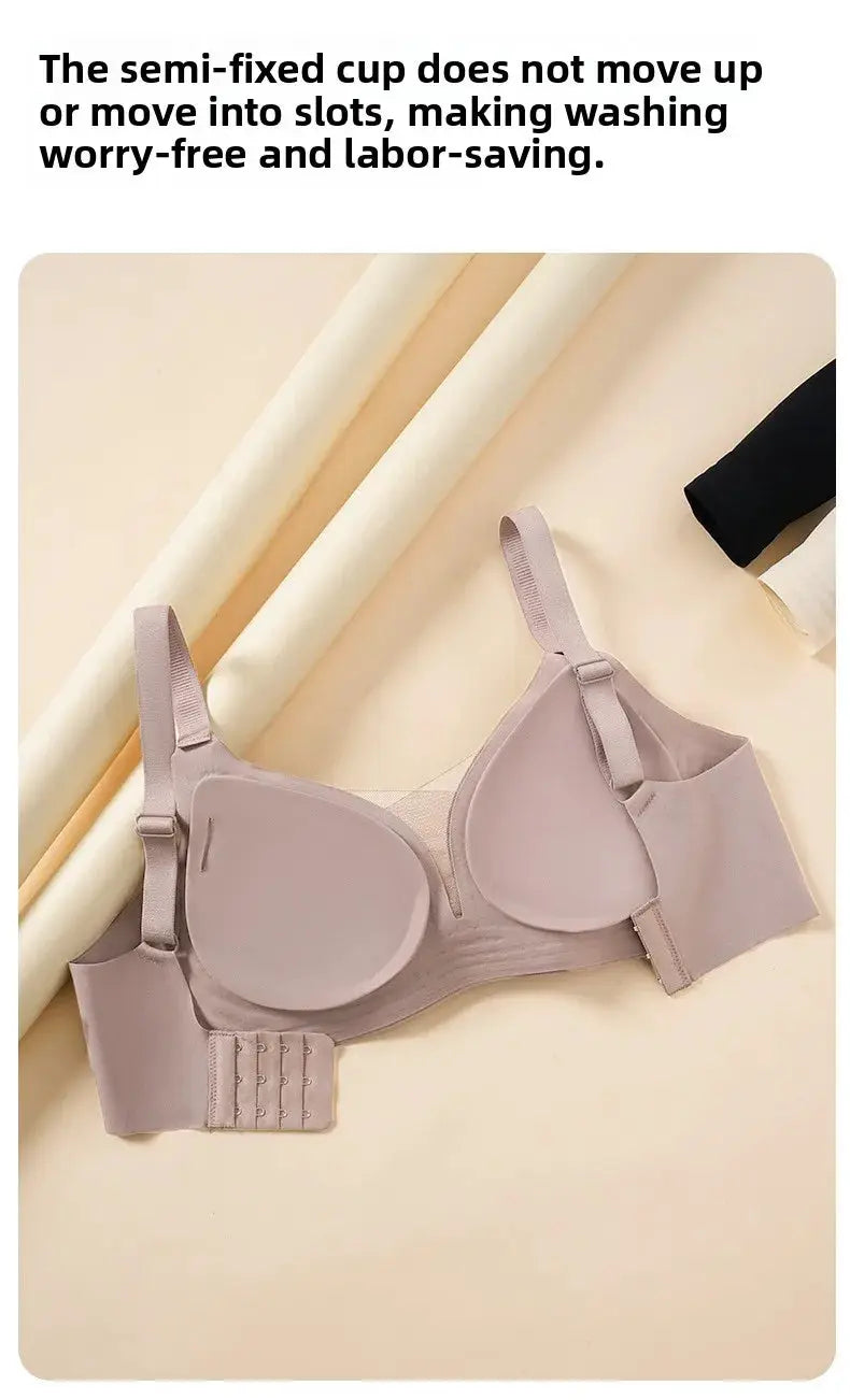 Simples Market lavender wireless push-up bra with rear hook, S-XL plus size, seamless back.