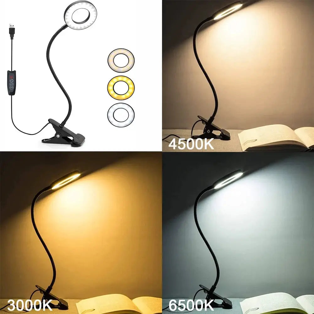 Simples Market 48-LED USB clip desk lamp with flexible gooseneck and 3 color temps (3000/4500/6500K)