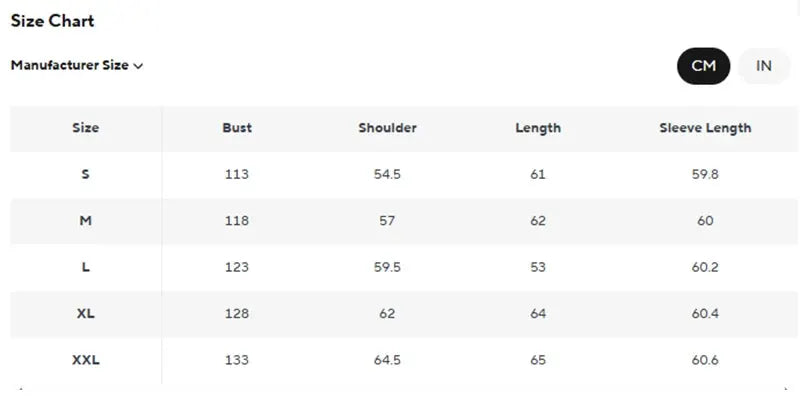 Men's striped shirt size chart by Simples Market: bust, shoulder, length, and sleeve measurements for S–XXL.