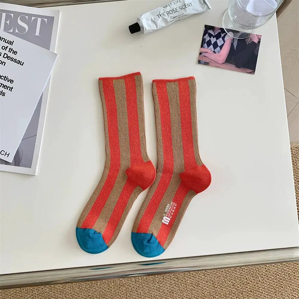 TrendWeave Striped Unisex Crew Socks Breathable Cotton For All Day Comfort And Style