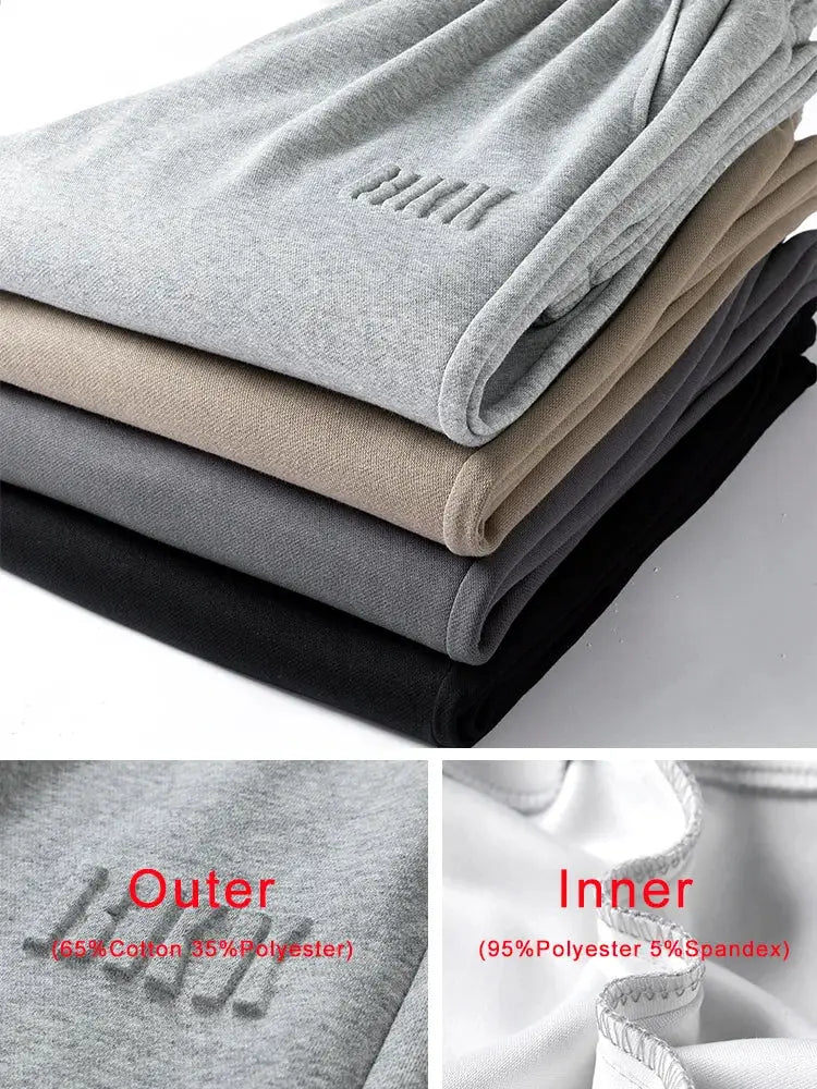 Simples Market men's oversized jogger sweatpants in five colors; outer cotton/polyester, inner polyester/spandex.