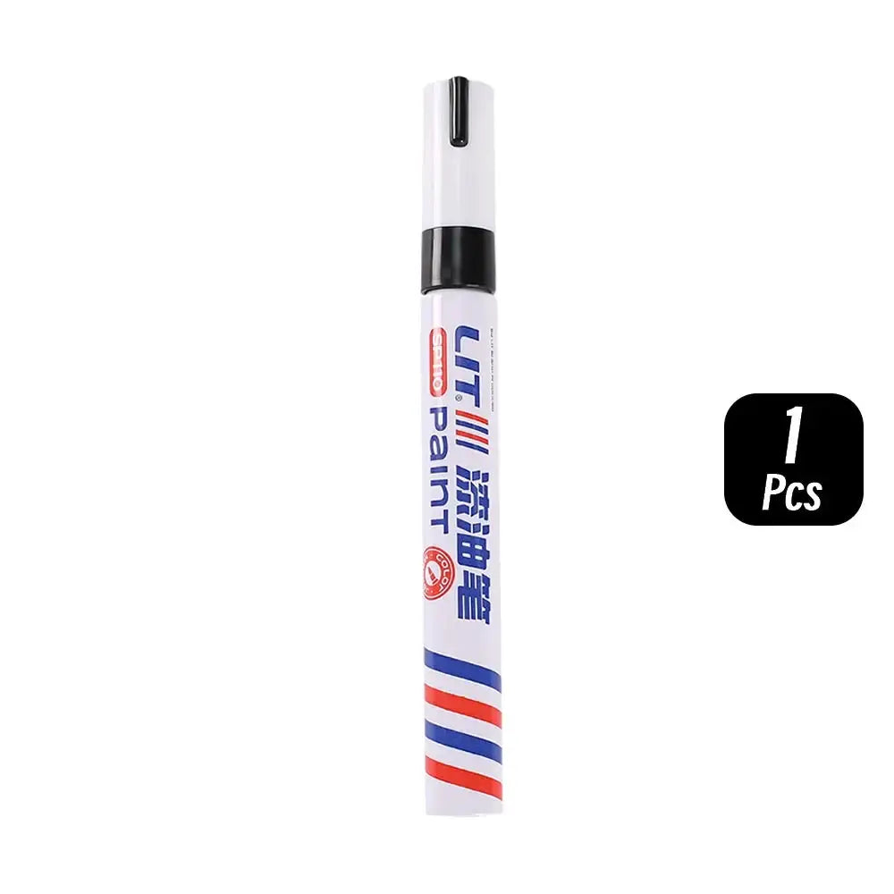 Simples Market white permanent paint marker, 3mm tip, waterproof ink, blue and red label stripes