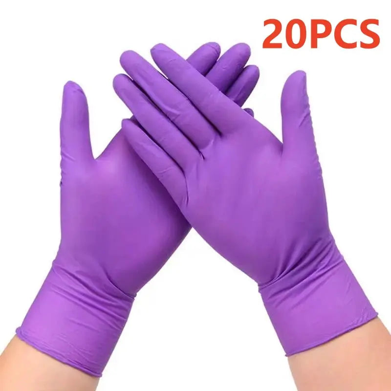 Purple nitrile disposable gloves, 20-pack, 3-mil, powder-free, latex-free.