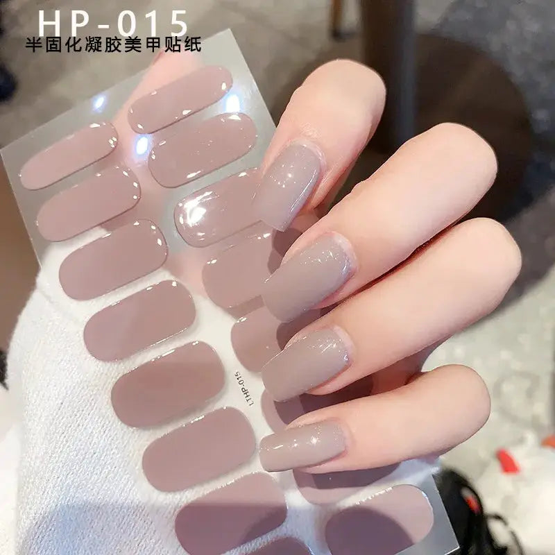 Simples Market gel nail wrap sheet in nude mauve, semi-cured full-cover decals for UV curing
