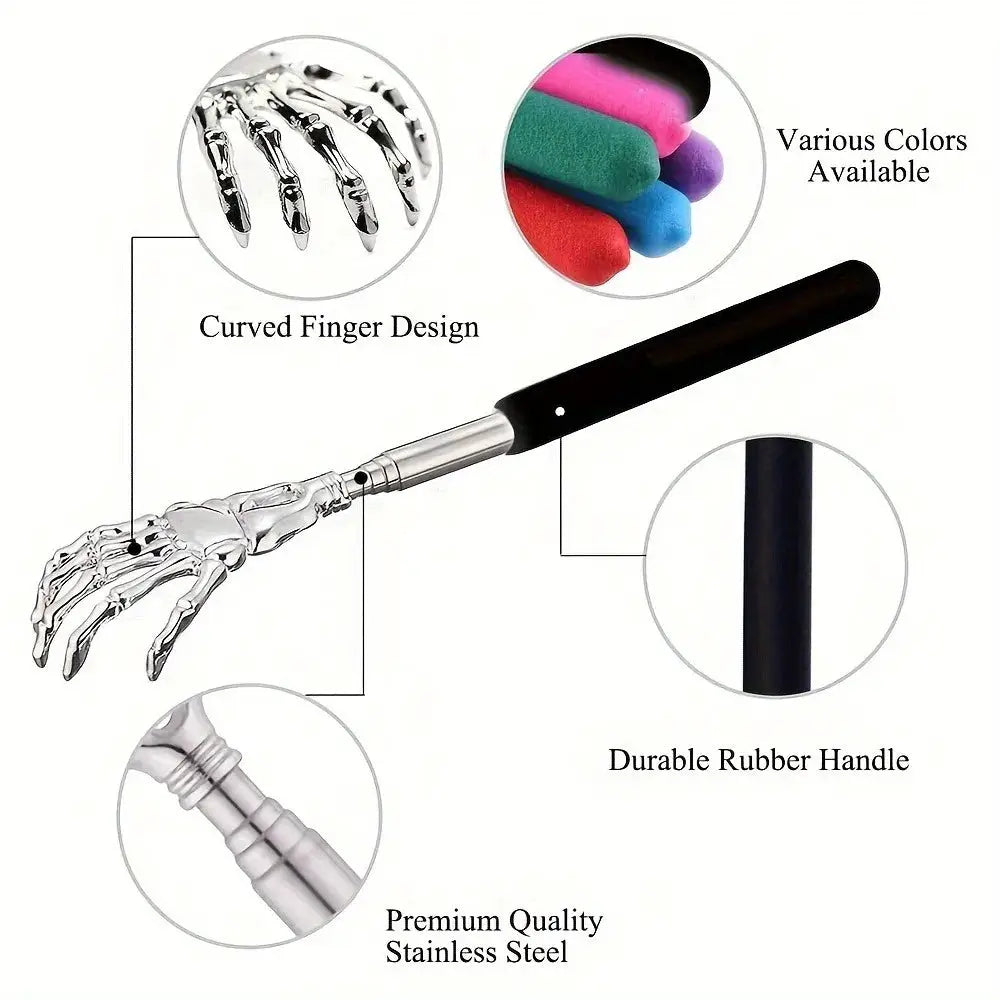 Portable Extendable Back Scratcher Stainless Steel Telescoping Massager For Humans And Pets With Rubber Grip