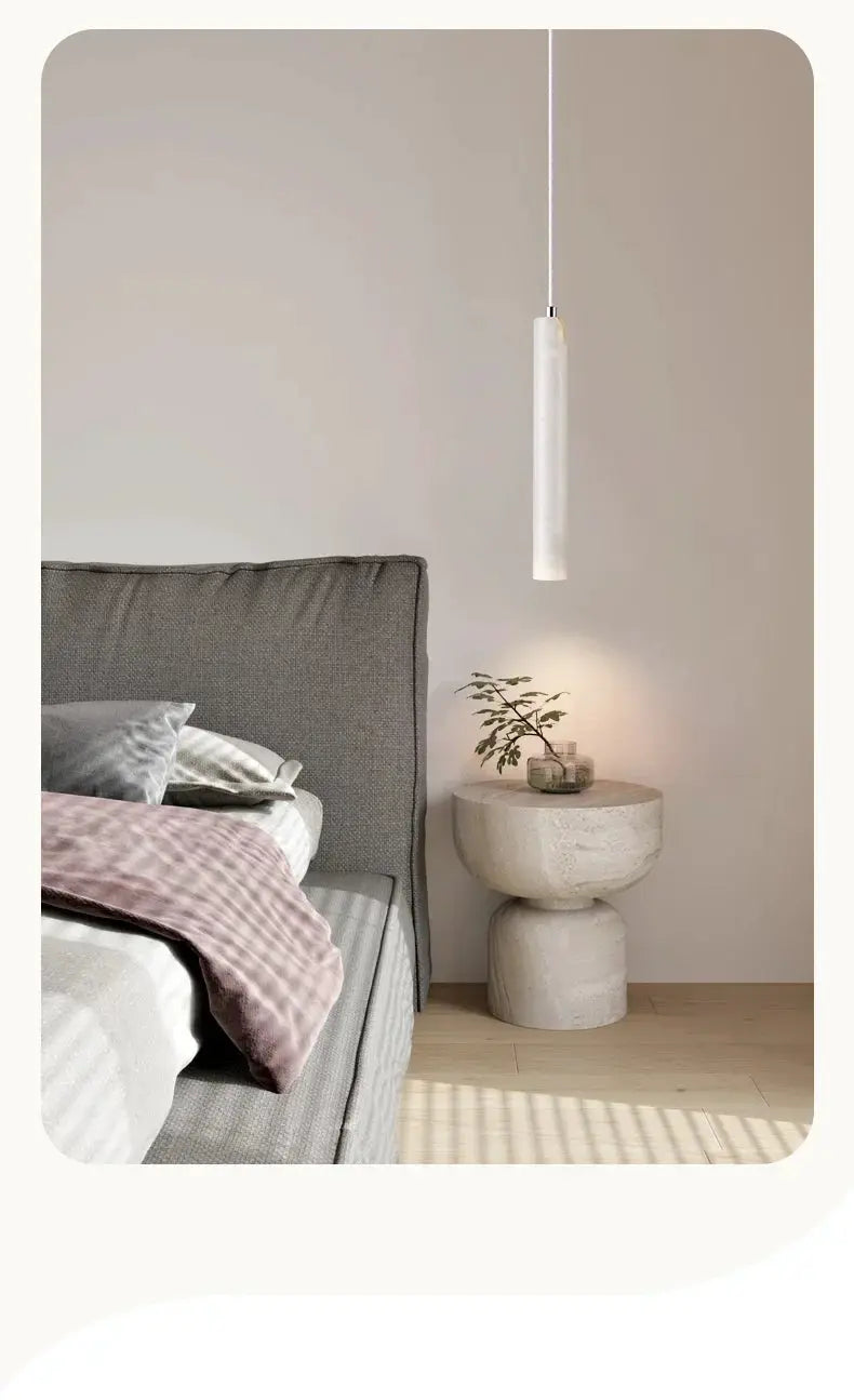 Led pendant lamp long tube white cylindrical ceiling light, Japanese-style bedside chandelier by Simples Market