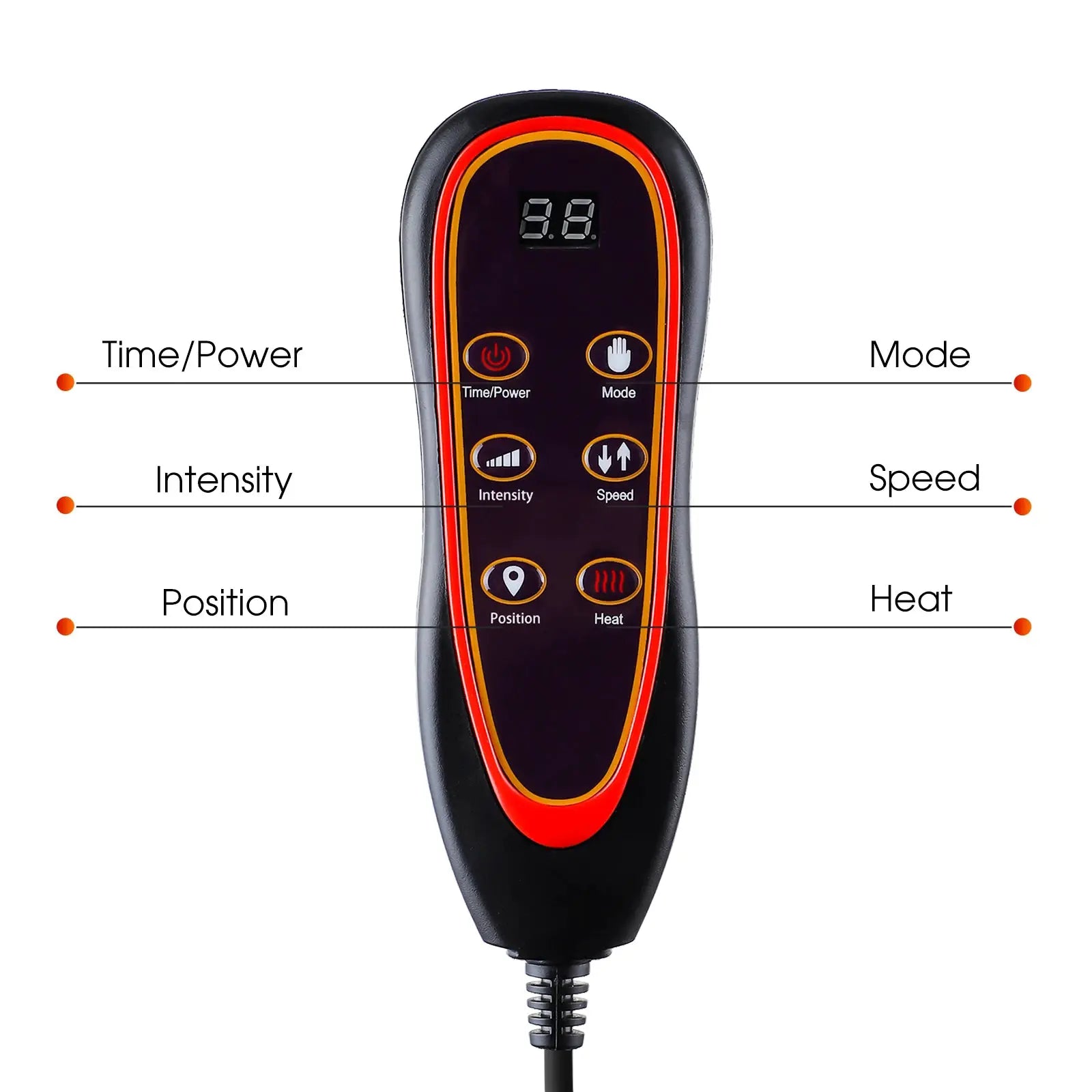 Simples Market electric back massager remote with digital display and labeled buttons