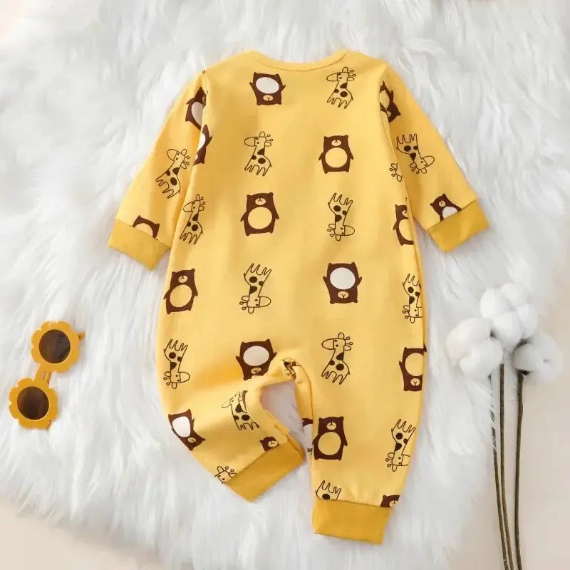 Newborn Baby Romper For 0 To 18 Months 100 Percent Cotton Long Sleeve Unisex Cute Cartoon Pattern For Autumn And Spring