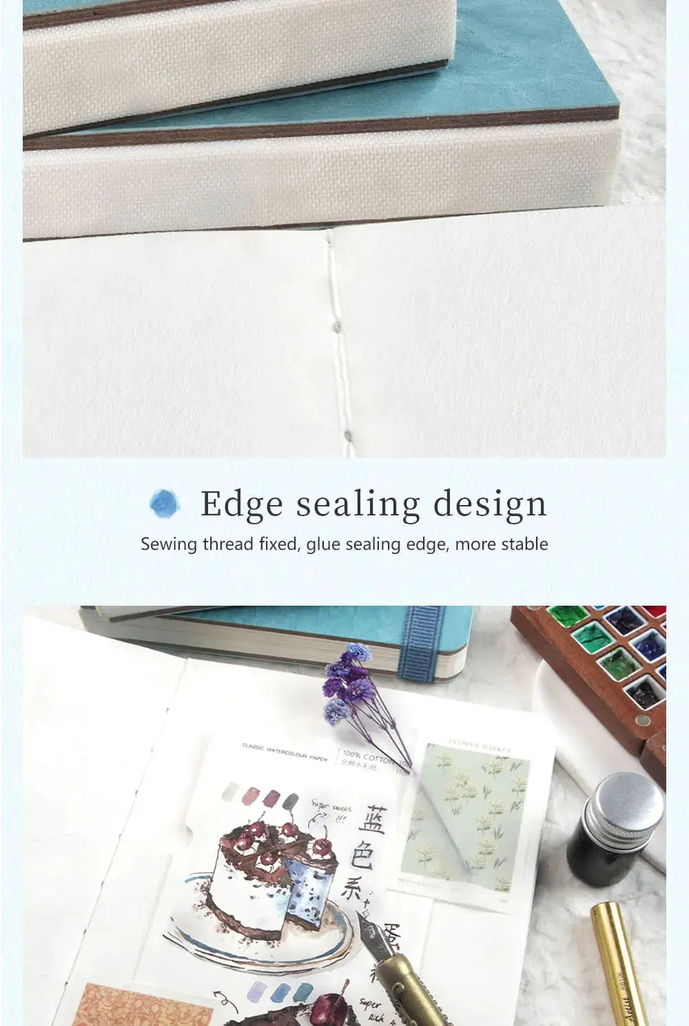Potentate blue watercolor journal by Simples Market, 100% cotton 300gsm cold-press sketch book.
