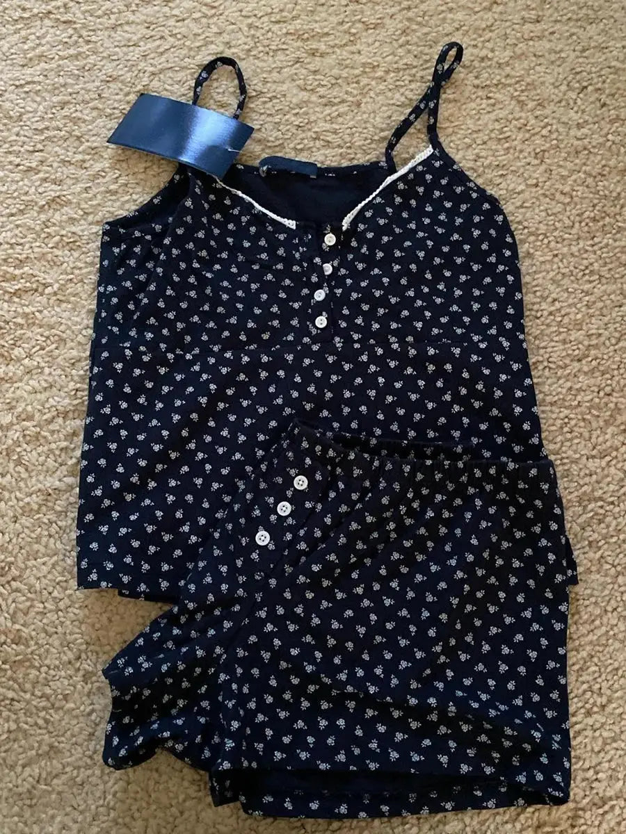 Strawberry Print Vest And Shorts Set For Women Eyelet Bow Tank Top