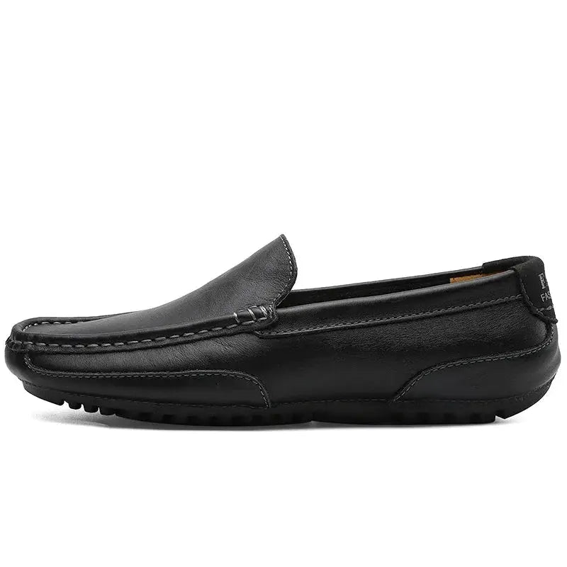 Leather loafers for men by Simples Market, black slip-on moccasin driving shoes