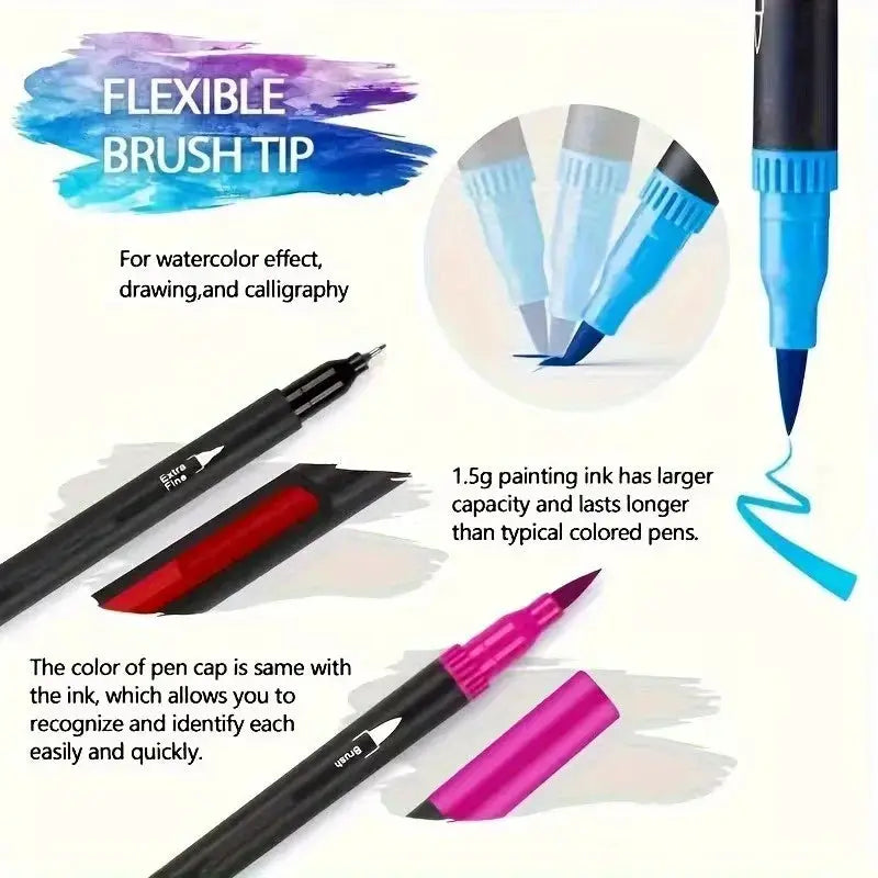 Simples Market vibrant double-ended watercolor markers with brush tips; black bodies and color caps for drawing