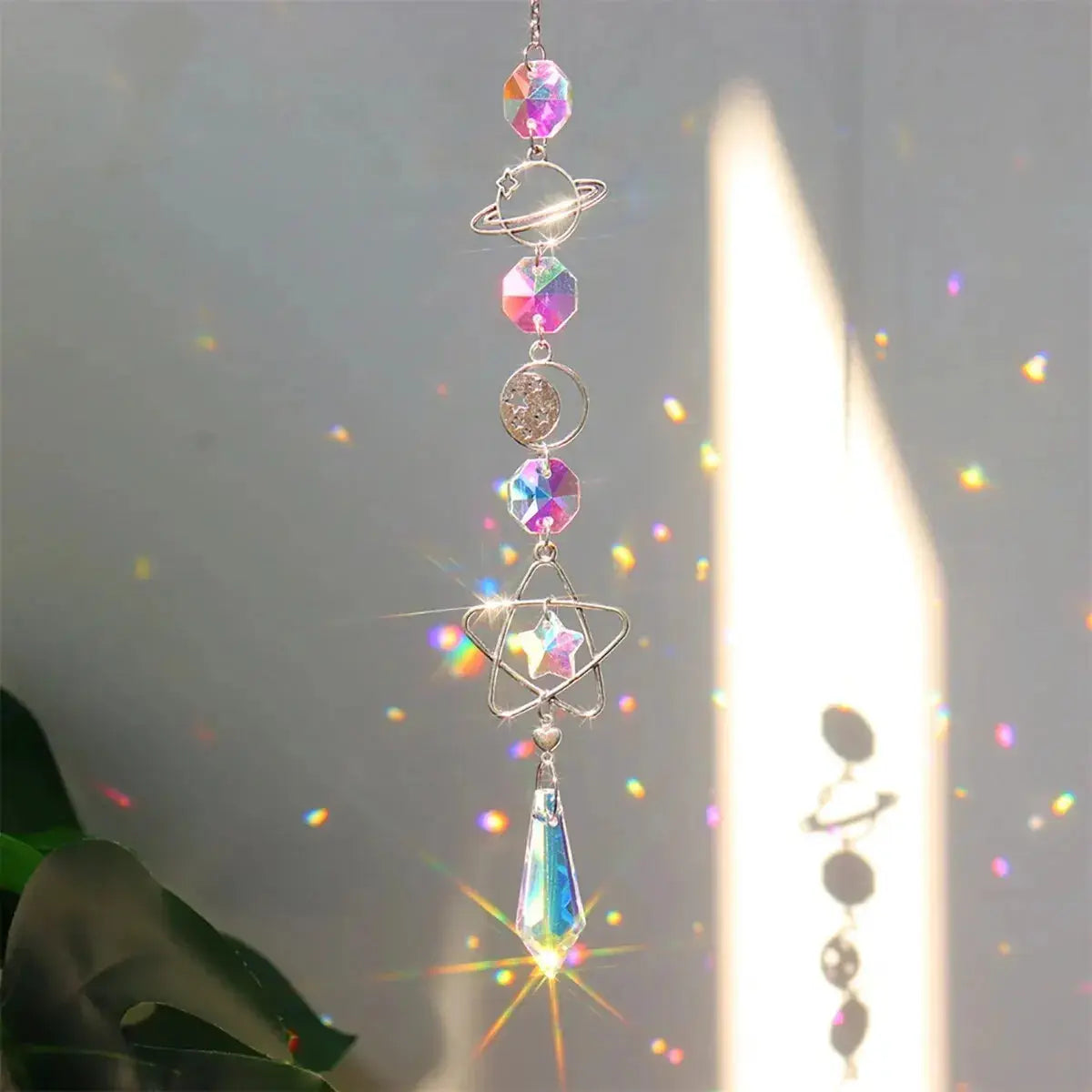 Galaxy Stars Moon Crystal Sun Catcher Hanging Decoration For Outdoor Garden Wall