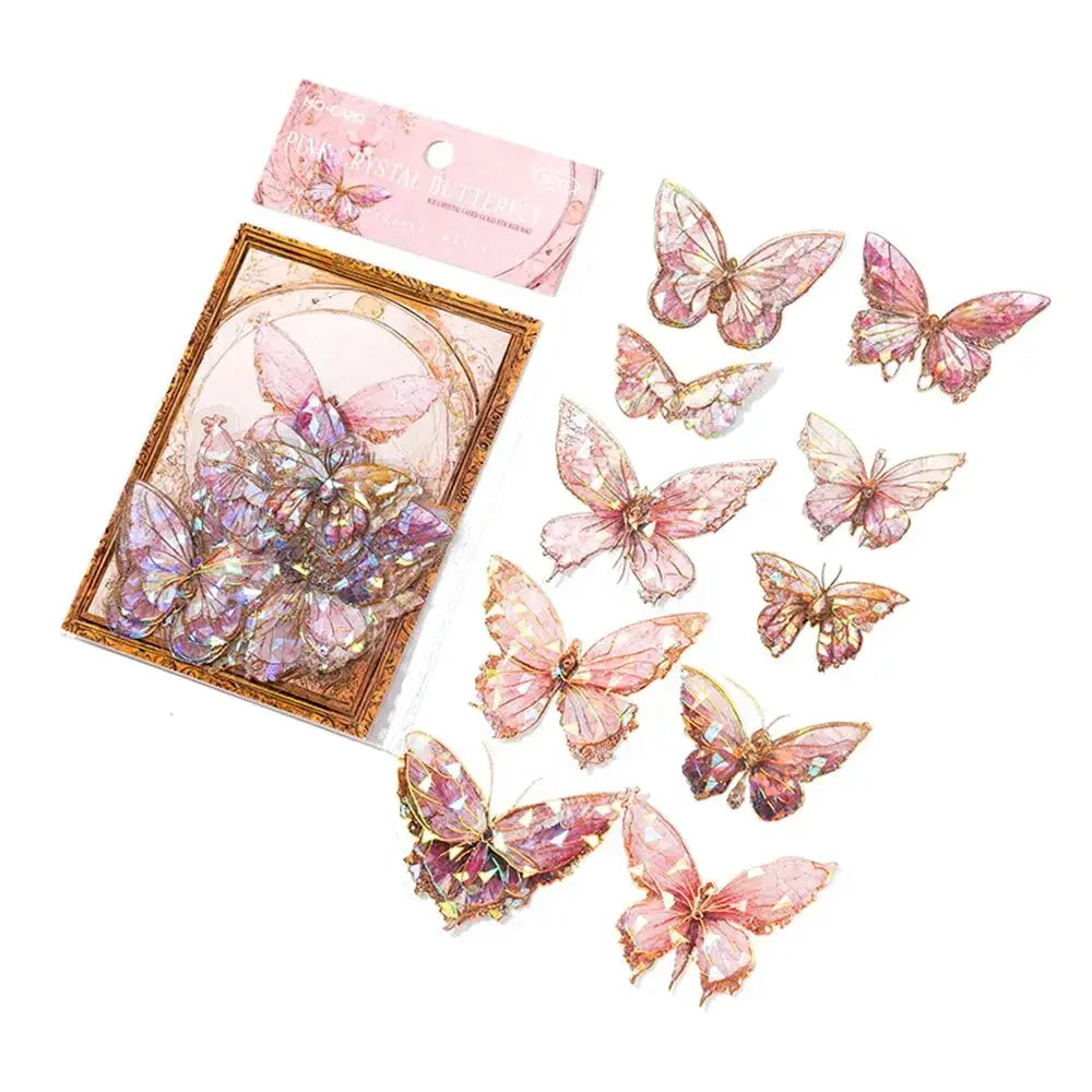 5Style 20 Pcs Pack INS Butterfly PET Sticker Set Ice Crystal Laser Gold For DIY Handbooks Scrapbooks 3D Decoration