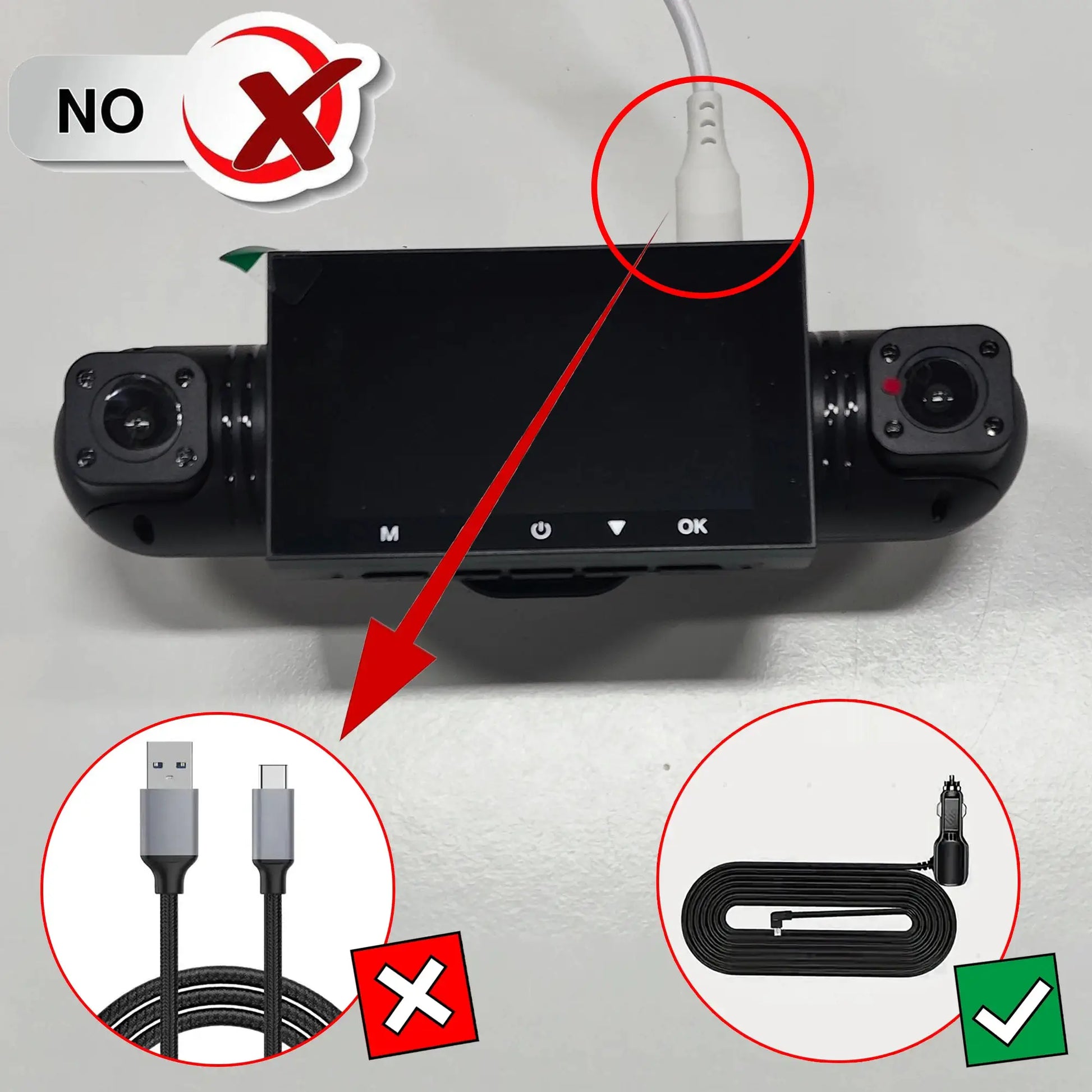 Simples Market black 4-channel dash cam with front/left/rear/right cameras, FHD 1080p night vision; 2 USB cables + hardwire kit.