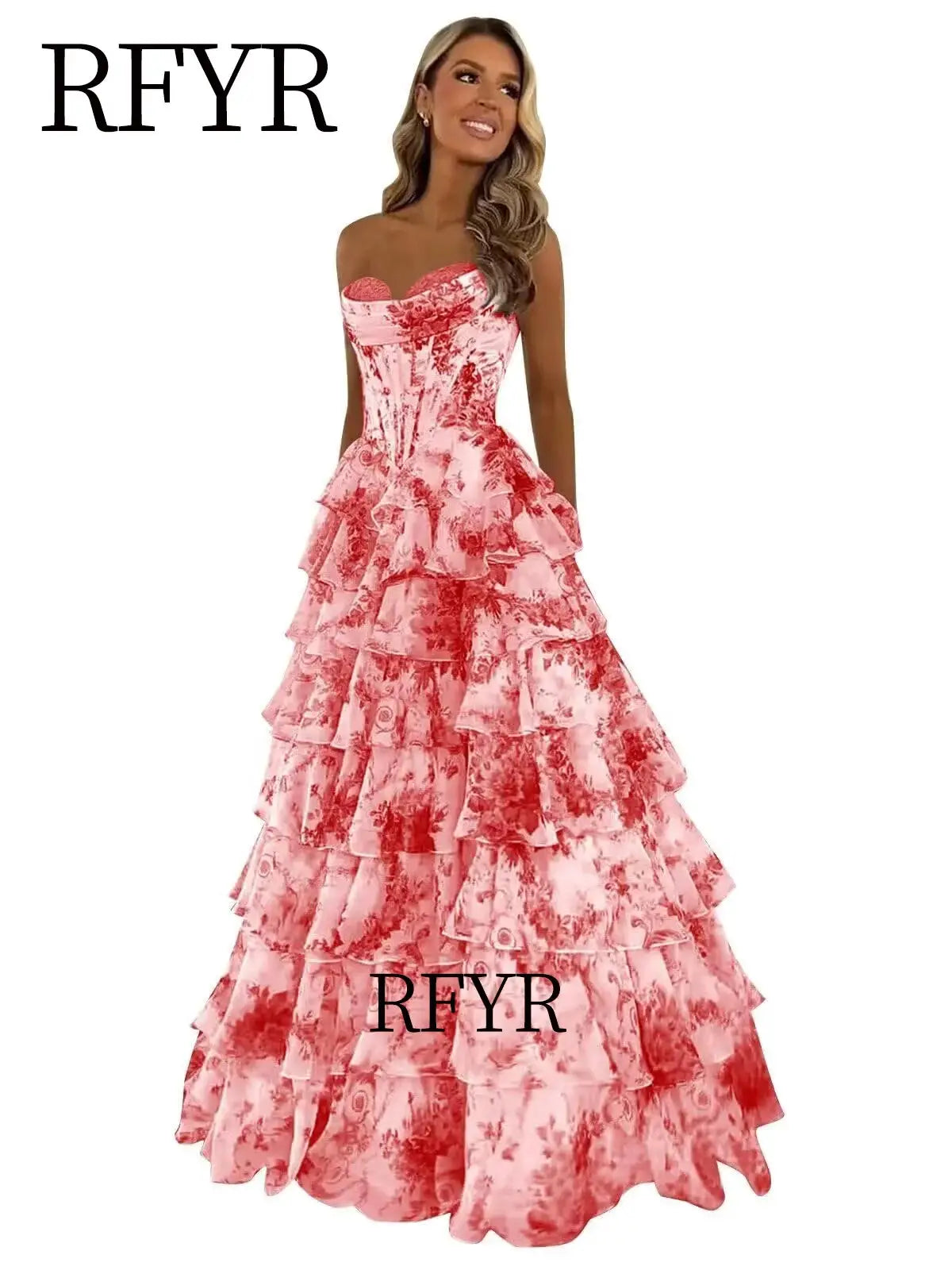 A Line Floral Prom Dress Floor Length Pleated Elegant Party Dress 2025