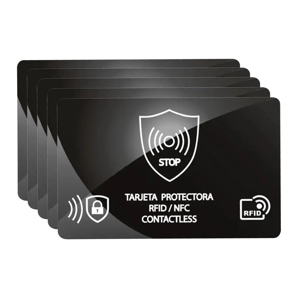 Five black RFID blocking cards, ultra-thin NFC shield for debit, credit cards and passports protection
