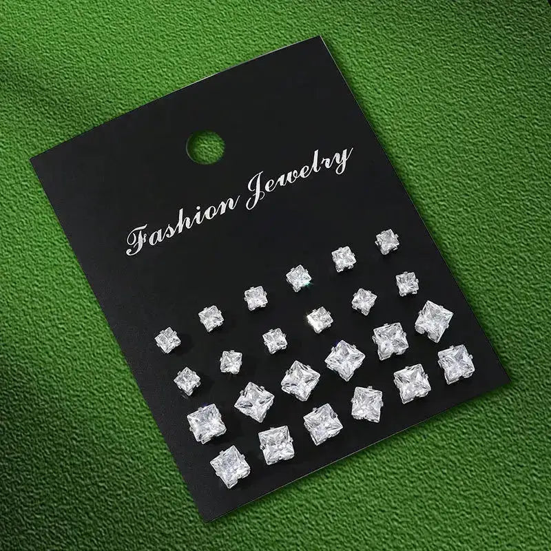 AuroraStone 12 Pairs Stainless Steel Gemstone Bud Stud Earrings Unisex Everyday Fashion Jewelry Gift