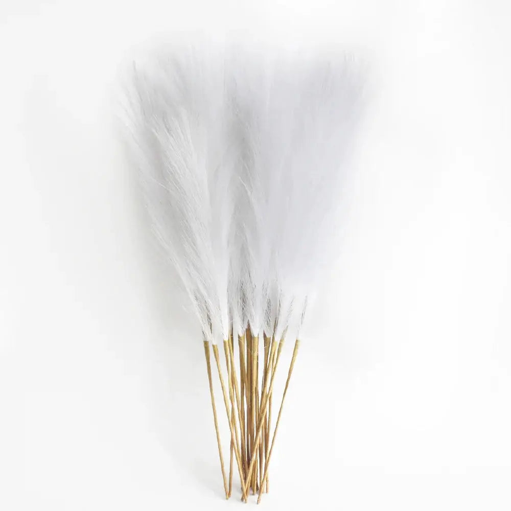 6pcs artificial pampas grass stems, white fluffy plumes on wooden stalks for DIY floral decor