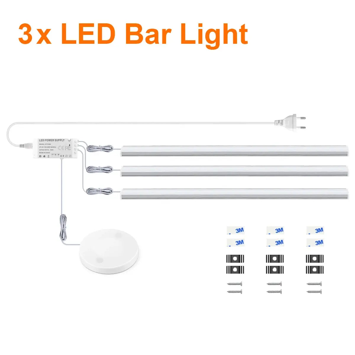 3x LED bar lights under-cabinet kit with motion sensor and touch dimmable switch