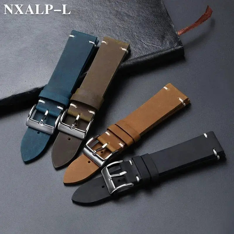 Heritage Vintage Oil Wax Leather Watch Band 18mm To 22mm Handmade Stitching Cowhide Strap For Omega Seiko Smartwatch
