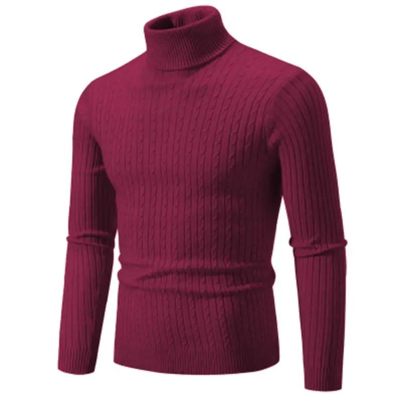 Simples Market men's burgundy turtleneck cable-knit wool-blend sweater