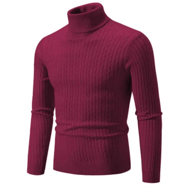 Men's burgundy cable-knit turtleneck sweater, Simples Market, warm knitted pullover