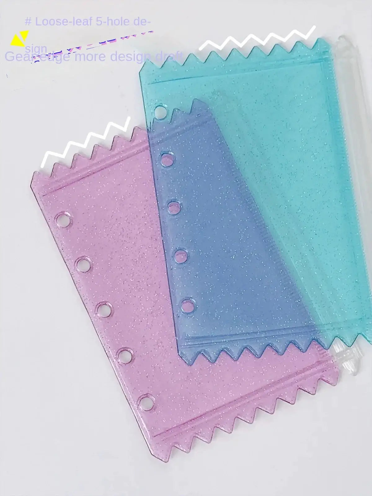 Binder pockets set of 3 in pink, blue and teal with glittery PVC and M5 five-hole punched
