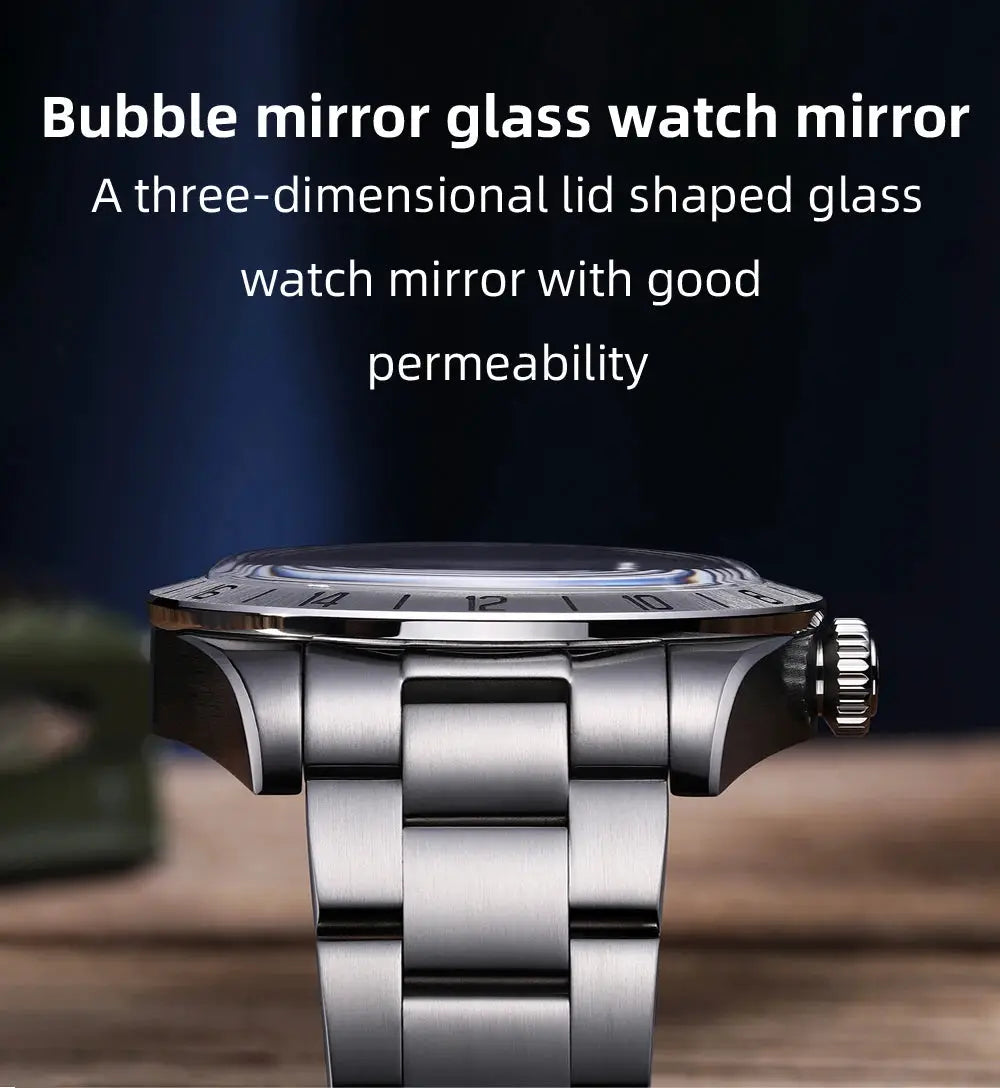 ADDIESDIVE 39mm quartz GMT watch with stainless steel bracelet and bubble mirror glass