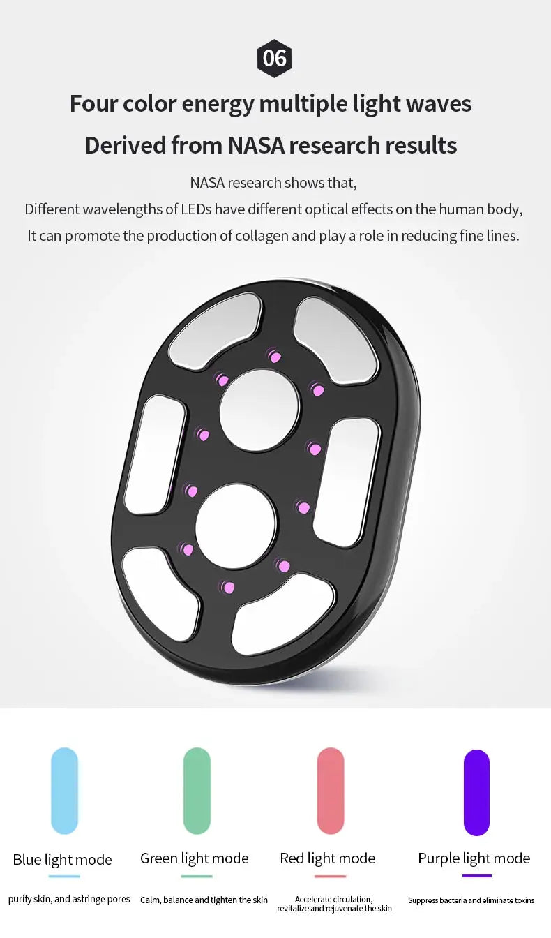 4 in 1 cellulite massager cordless circular body-sculpting device with blue, green, red, and purple LED modes