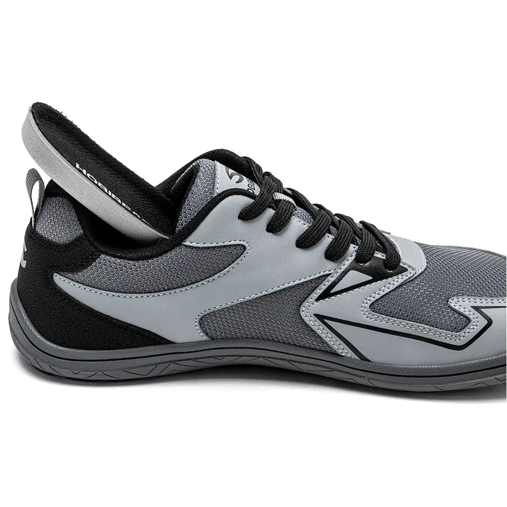 HOBIBEAR barefoot minimalist shoes in gray and black with mesh upper and non-slip sole