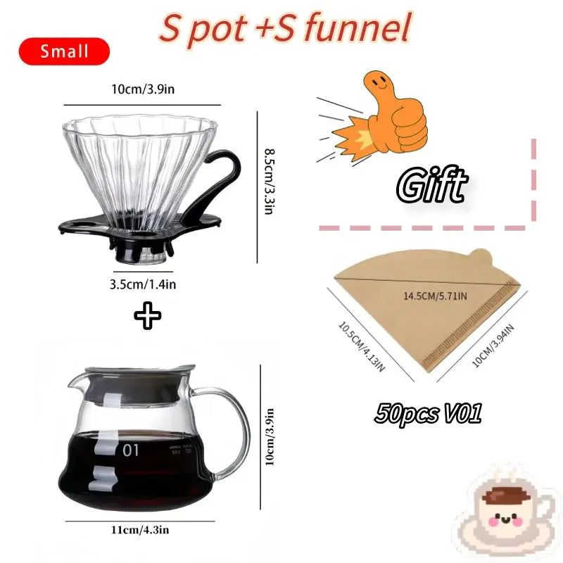 Handmade Glass Coffee Pot and Funnel Set Cloud Shaped Pour Over Server With Extraction Cup For Home Use