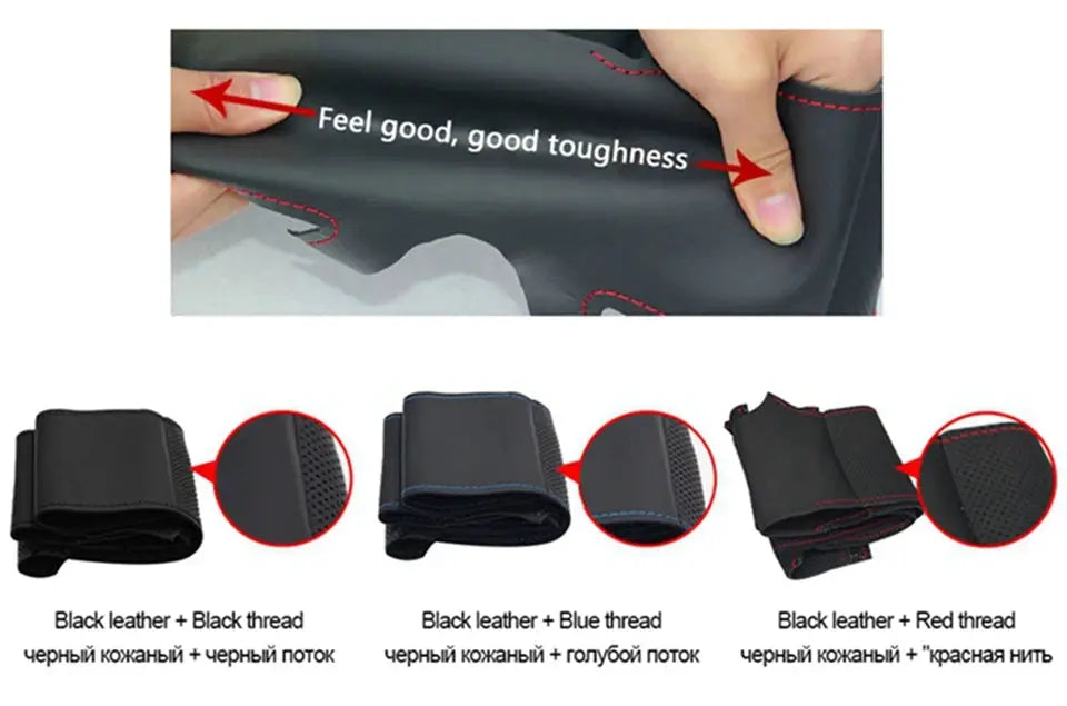 Simples Market steering wheel cover, black braided leather, non-slip fit for VW Golf 4, Passat B5, Seat Leon, Polo
