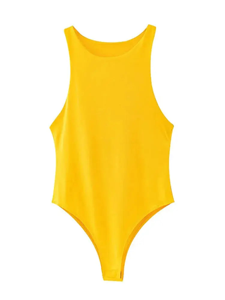 LunaVibe Summer Solid Bodycon Bodysuit For Women High Stretch Slim Fit In Four Colors