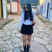 Womens 2025 Asymmetric Skort High Waist Black Skirt Shorts With Stretch Polyester For Women