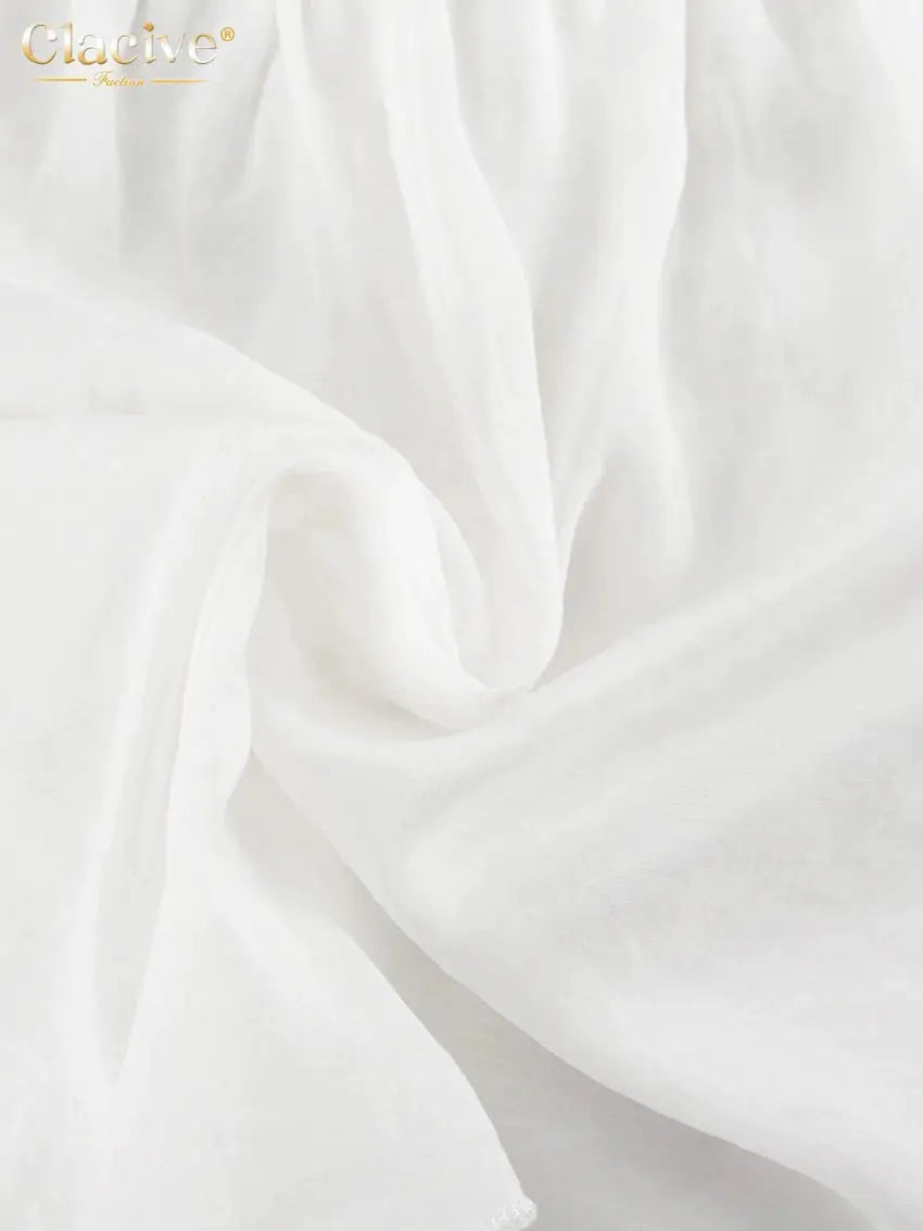 Clacive White 2 Piece Set Women Loose Long Sleeve Robe And Shorts
