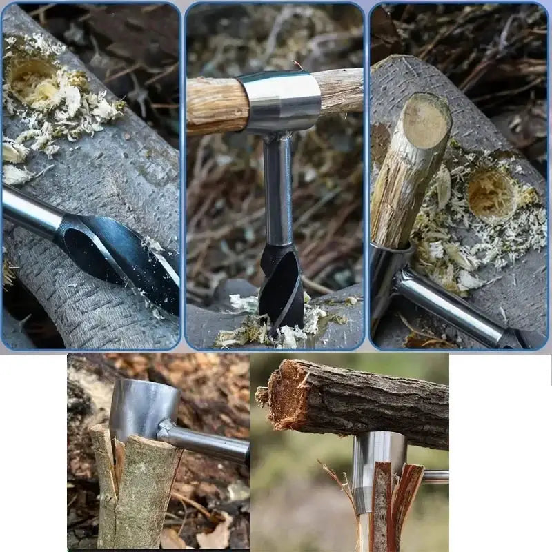 Simples Market Auger Wrench outdoor survival hand drill for camping and bushcraft; metal shaft, wooden handle